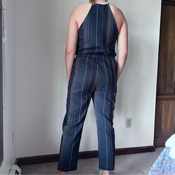 Anthropologie Dolan Left Coast Navy Embroidered Striped Cotton Halter Jumpsuit - Picture 4 of 16